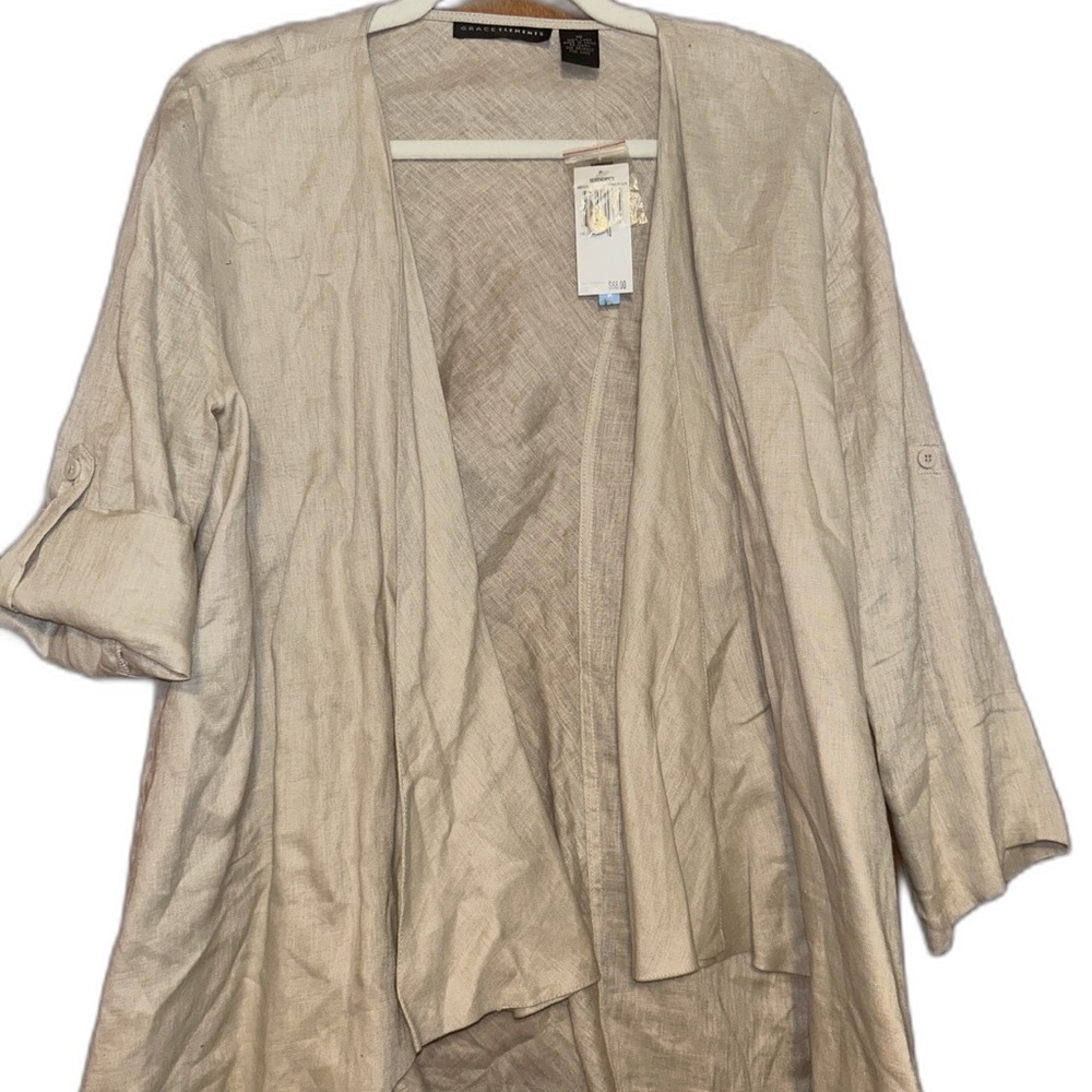 Flowy Open-Front Linen Blend Cardigan - Natural Beige